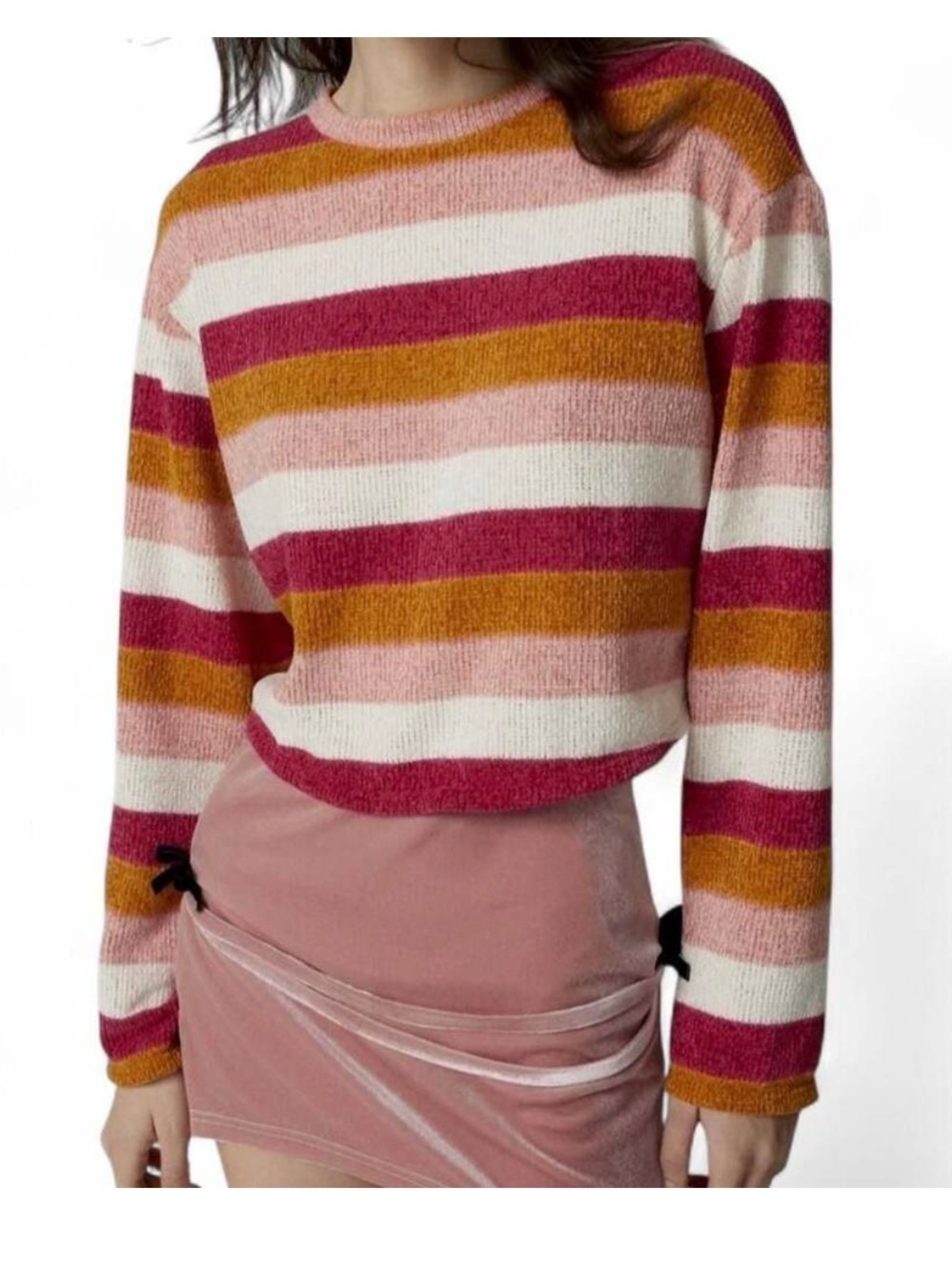 NWOT Urban Outfitters Striped Pink, Orange & Cream Long-Sleeve Knit Top